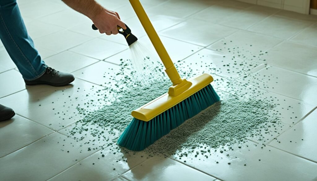 effectively cleaning tiles with a broom