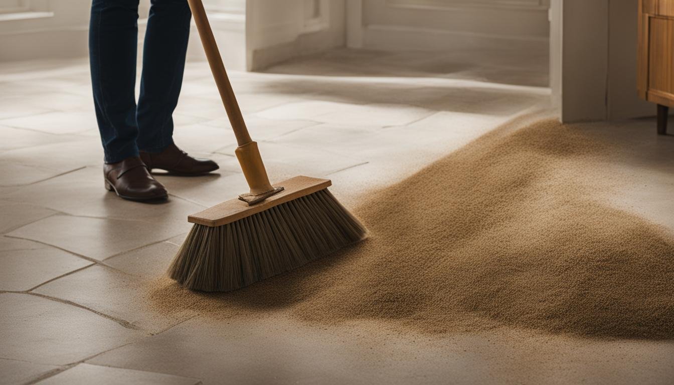 sweeping or vacuuming tiles